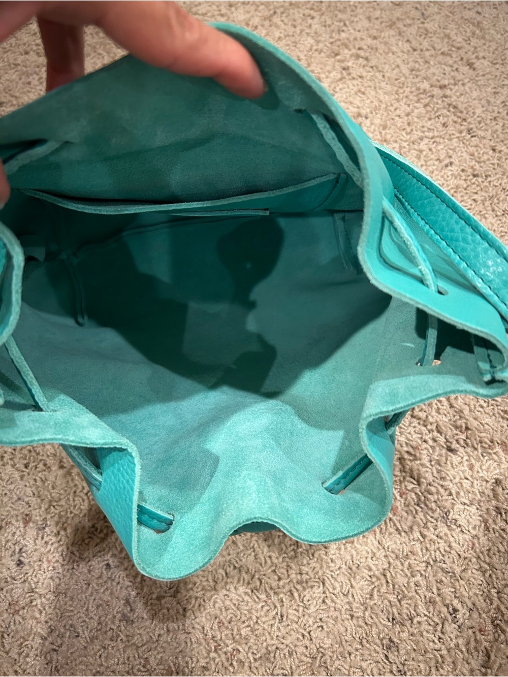 Portland Leather Turquoise Drawstring Bucket Bag - Picture 4 of 6